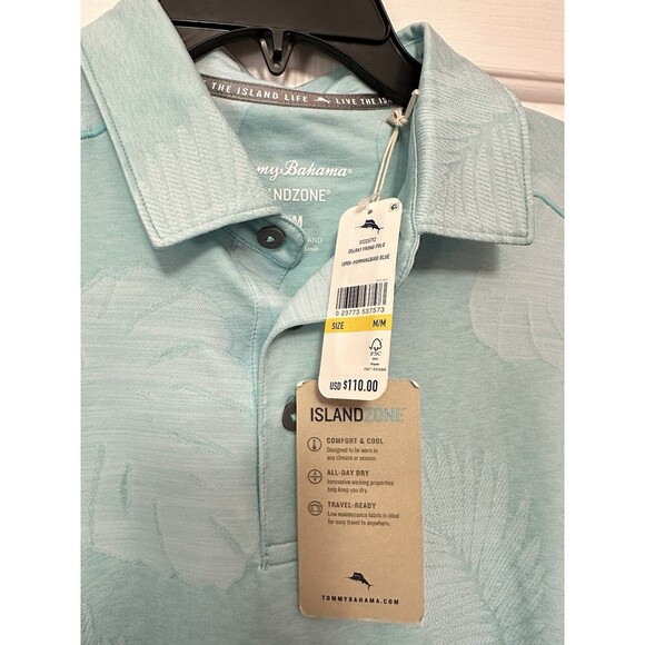 Size M Tommy Bahama Palm Coast Delray Frond IslandZone Polo Hummingbird Blue NEW - Picture 3 of 3